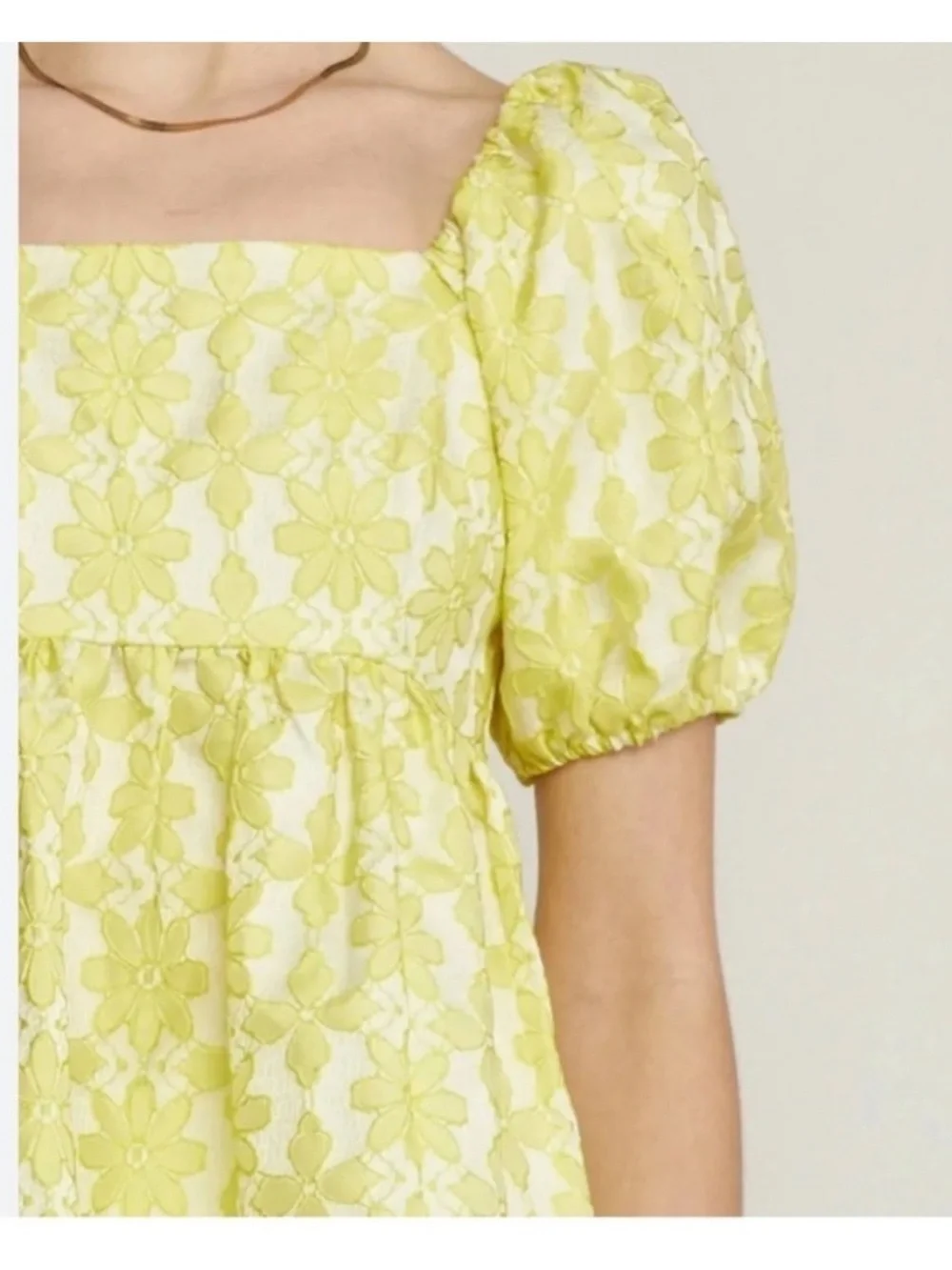 Entro Yellow Floral Puff Sleeve Babydoll Blouse Square Neck Top Size S - Picture 2 of 6